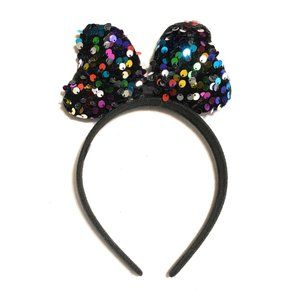 Girls Black Big Sequin Bow Knot Headband Party Hair Accessory